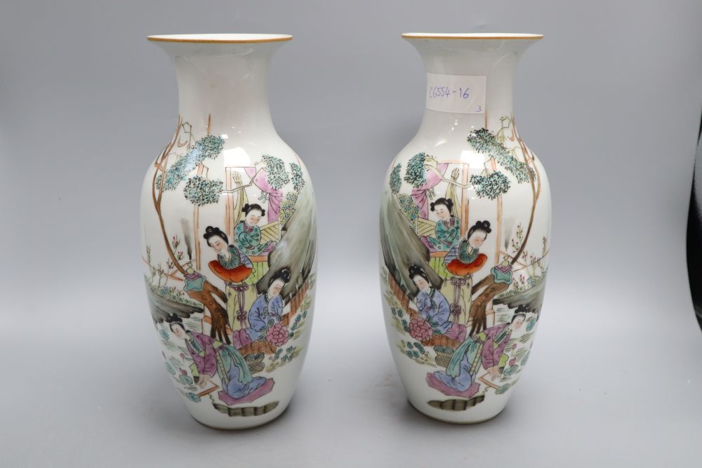 A pair of Chinese vases, height 28cm and a cloisonne vase